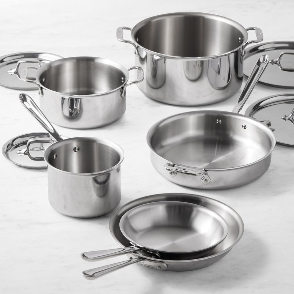 All-Clad D3® Tri-Ply Stainless-Steel 10-Piece Cookware Set, with 3-Qt. Saucepan,
