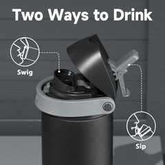 24 oz Insulated Water Bottle for Sports: Stainless Steel Water Bottle with 2-…