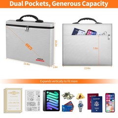 6400 Fireproof Money Bag UL94 VTM-0 Dual Pockets 13.4×10.2 Inch Silver