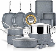 Granitestone 20 Pc Pots and Pans Set Nonstick Ceramic Cookware Set, Gray
