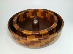 Set of 2 Vtg California Redwood Nut Bowls Std Specialty Co 10.5″ Round