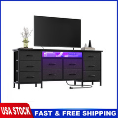 TV Stand for 65, 70, 75 Inch TV 10 Drawer Long Dresser w Power Outlets LED Light