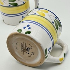 Pier 1 Solimar Mug Set 3 Hand Painted Tunisia Blue Yellow Mediterranean Floral