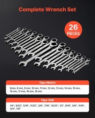 VEVOR Combination Wrench Set Ratcheting Wrench Set 26-Piece SAE Metric Repairs