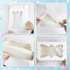 24 PCS 4 Style 12X8X2.5 Inches White Bakery Boxes with Window Cookie Boxes Treat