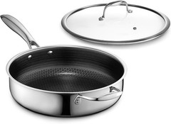 Versatile 3.3-Quart Hybrid Nonstick Sauté Pan with Tempered Glass Lid & Handle