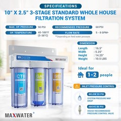 Whole House Water Filter System 2.5″ x 10″ Three Stage Filtration 3/4″ Inlet