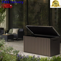 Keter 170 Gallon Resin Deck Box Large Outdoor Storage Bench Waterproof Wood Look