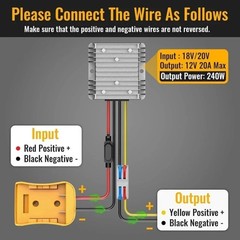 20V to 12V 20A Step Down Converter Adapter Compatible with Dewalt 20V Regulator