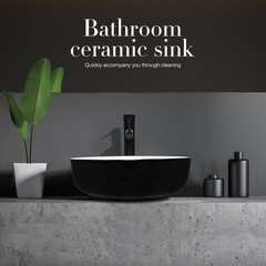 ELECWISH Bathroom Vessel Sink Black Ceramic Vanity Basin Bowl Faucet Drain Combo