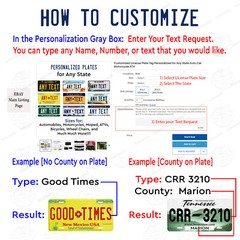 Customized License Plate Tag Personalized for Any State Auto Car Motorcycle ATV
