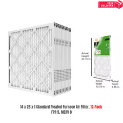 14 x 25 x 1 Standard Pleated Air Filter FPR 5, 12-Pack, Air Filters Replacement