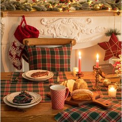 Green Red Plaid Christmas Table Runner, Winter Holiday Table Runners 108 inch…