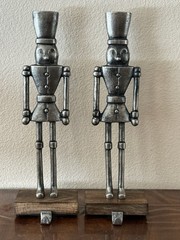 NEW Set of 2 Metal Iron Silver Soldier Stocking Holders 15″