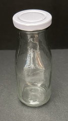 10 oz. Glass Milk Bottles with Reusable Lids and Red & White Straws Lot of 12