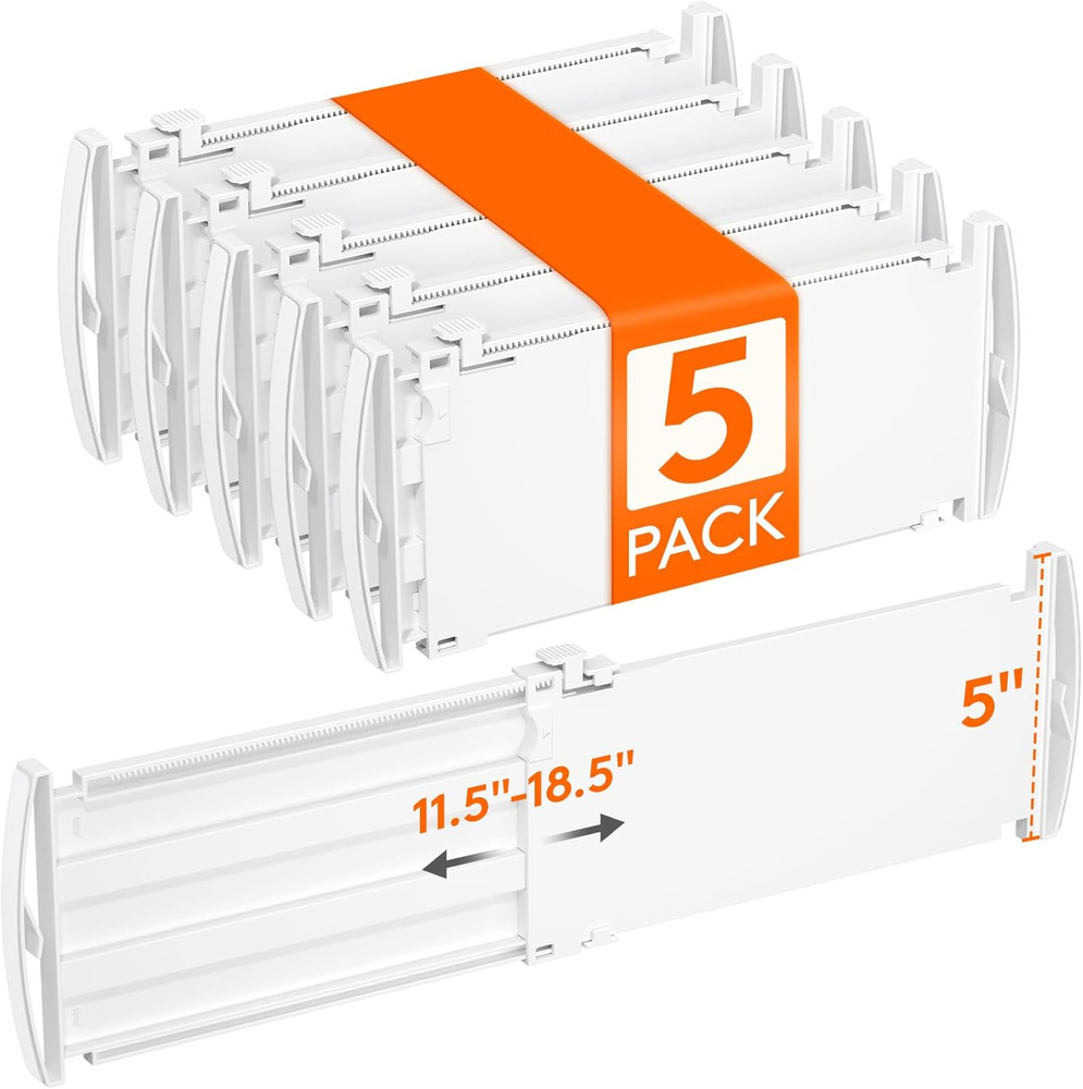 Lifewit 5″ High 5 Pack Drawer Dividers, 11.5″-18.5″ Adjustable Deep Drawer Organ