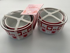 Meijer Ceramic Ramekin Lot of 2 Sets Nested Heart Bow Cherry 4 Total Small Bowls
