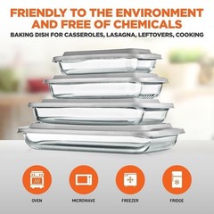 Serenelife 4 Sets of High Borosilicate Rectangular Glass Bakeware Set w/ PE Lid