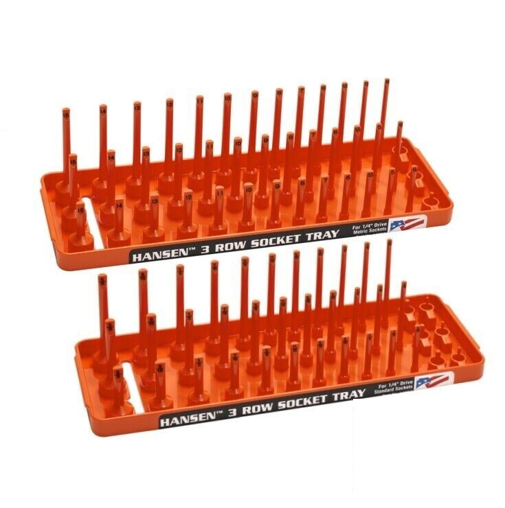 Hansen 1/4″ Socket Tray Organizer Holder Set 3 Row Metric SAE Shallow Deep OR