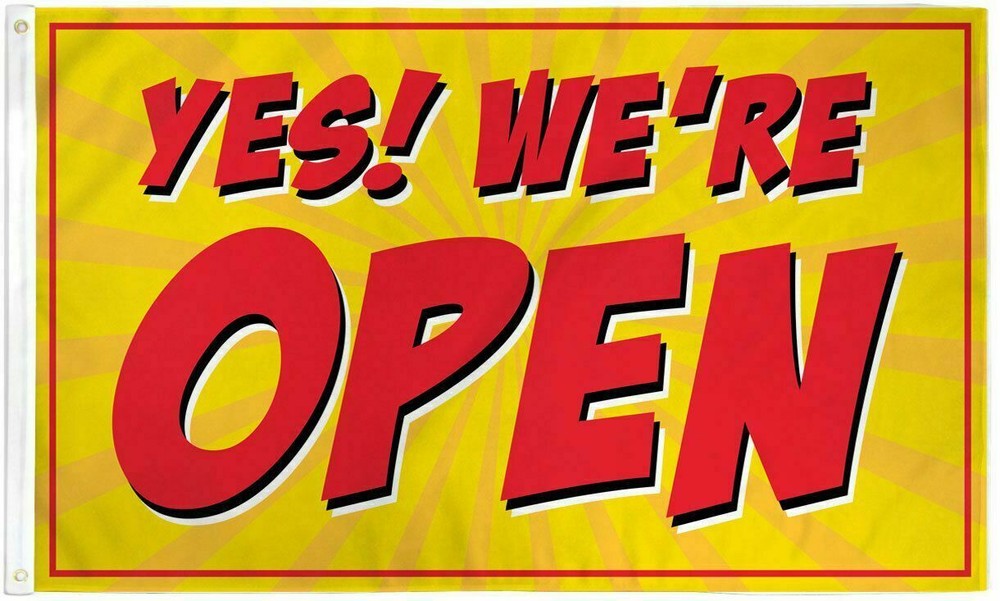 YES! WE’RE OPEN Advertising Flag Banner Sign 3×5 ft Business Store Red 100D