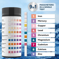 9 Way Heavy Metals Water Test Strips, 100Ct Home Water Testing Kit for Iron, Mer