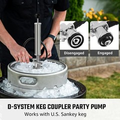 8” Keg Tap Beer Keg Party Pump, D System Beer Taps for Kegs, Kegerator Stainless