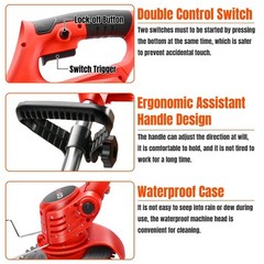 21V Electric Cordless Grass Trimmer Strimmer Garden Edger Cutter w/ 2 Battery