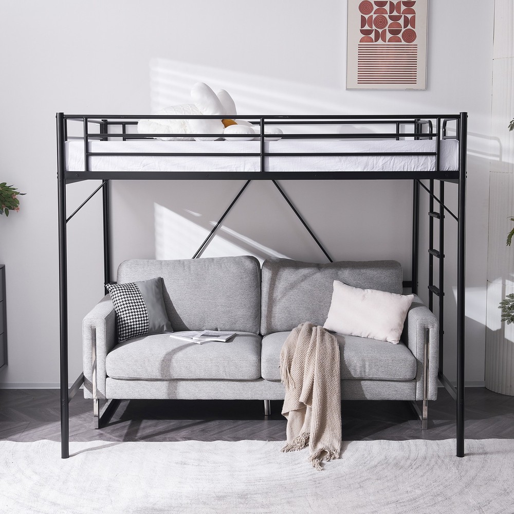 Metal Loft Bed with Built-in Ladders Loft Bed Full Size for Adults Kids Teens