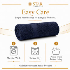 2 Piece Bath Towel Set | 100% Cotton | 27 x 54 | Solid Navy Blue
