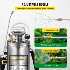 VEVOR Stainless Steel Sprayer 1.5 Gal Steel Hand-Pump Sprayer with 3.3 inch Hose