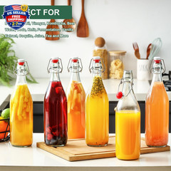 8 Pack [1 Liter / 33 Fl. Oz.] Swing Top Glass Bottles W/ Airtight Stopper Lids –