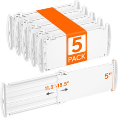 Lifewit 5″ High 5 Pack Drawer Dividers, 11.5″-18.5″ Adjustable Deep Drawer Organ