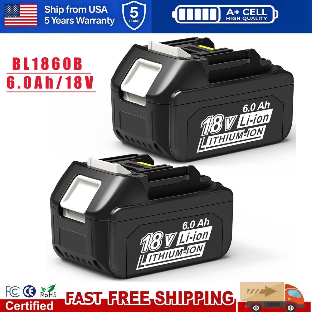 2 Pack 18V 6.0Ah Battery For Makita BL1850 BL1840 BL1830 BL1820 BL1815 With LCD