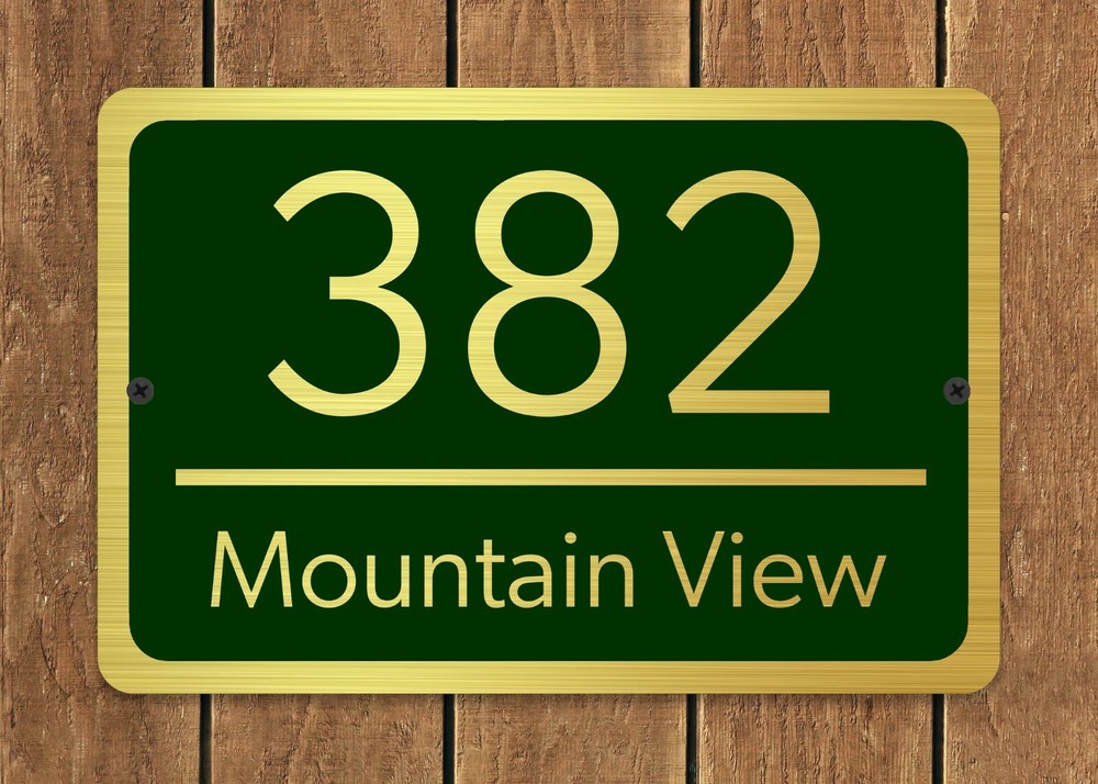 Customized Home Address Plaque Gold Text Metal 12″ x 8″ House Number Sign