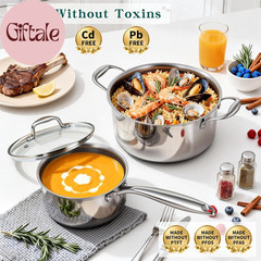14 Piece Hybrid Stainless Steel Cookware Set Nonstick Pots and Pans