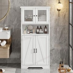 50″ Kitchen Storage Cabinet Pantry Cupboard with 4 Doors & Adjustable Shelves