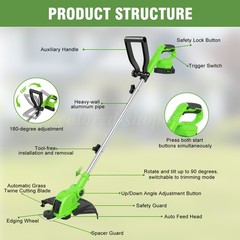 Electric Cordless Grass String Trimmer Lawn Edger Weed Wacker Cutter & 2 Battery