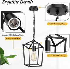Elegant Farmhouse Black Pendant Light: Adjustable 49.4in Lantern for Any Room
