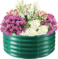 17-Inch Tall Green Metal Raised Garden Bed 3.3Ft Diameter Rust-Resistant