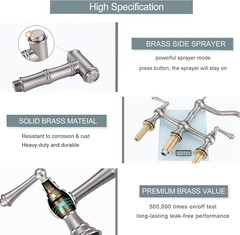 8 Inch Centerset Bridge Kitchen Faucet with Brass Side Sprayer 2 Handles 4 Holes