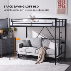 Loft Bed Full Size with Flat Rungs for Adults Kids Young Teens Metal Slat