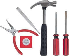6-Piece Household Hand Tool Set Small Home Repair Kit Hammer Pliers Case Red