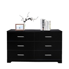 6 Drawer Double Dresser Black Wide Storage Chest of Drawers Bedroom Living Room