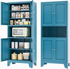 69in Metal Pantry Storage Cabinet w/4 Doors and Adjustable Shelves For Kitchen