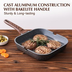 Nonstick Grill Pan for Stove Tops, Versatile Griddle with Pour Spouts, 9.5 Inch