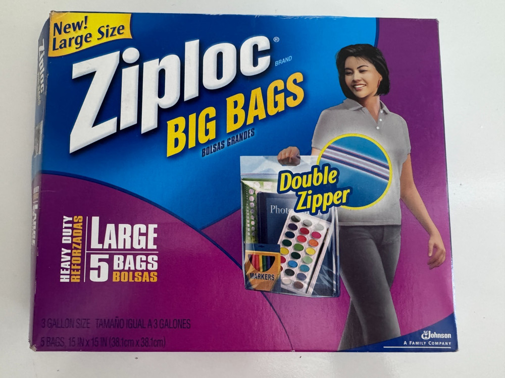 Ziploc Big Bags 3 Gallon Bags Large 5 Count Open Box