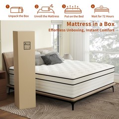 12″ Mattress Full Queen King Size Gel Memory Foam Hybrid Spring Bed in a Box