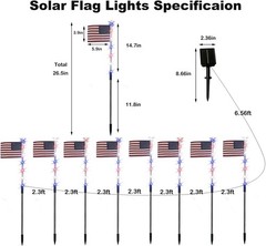 8Pcs Solar American Flag Lights Set for 4th of July Decoration Yard Garden Decor
