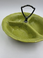 Vintage 60’s Lane & Co. California Chartreuse Green Divided Candy Nut Dish Bowl