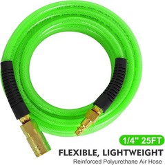 Air Compressor Hose 1/4 Inch x 25 Feet Reinforced Polyurethane (PU) Air Hose wit